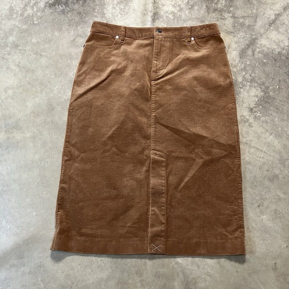 Talbots Skirt Womens Size 12 Petite Brown Corduory Pencil Casual Stretch - Picture 1 of 8
